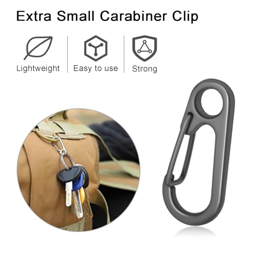 Small Carabiner Clip Set - Metal Snap Hooks for Key Chains & Gear - Gun Black+Rings 12 Set