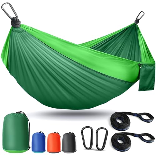 PUPTILY Green Camping Hammock with Tree Straps - Lightweight Portable Nylon Outdoor Swing, Double or Single, Orange
