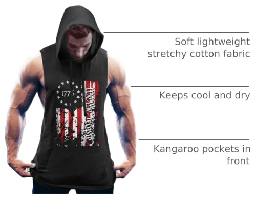 COOFANDY Men's Black X-Large Workout Hooded Tank Top - Muscle Cut Off Sleeveless Gym Shirt
