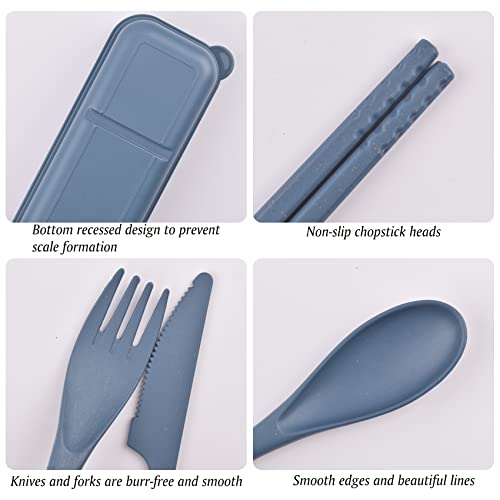 4-Piece Reusable Cutlery Set with Lunch Box - Orange, Blue, Green, Yellow