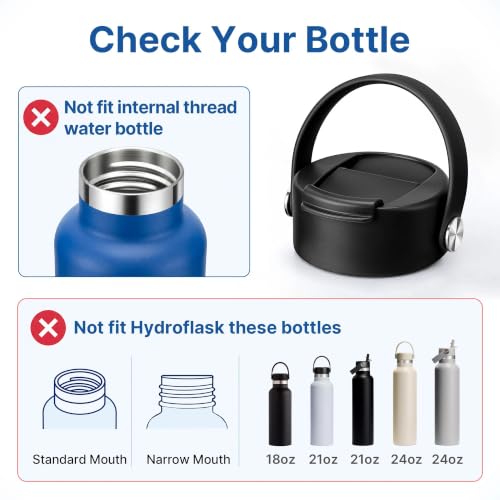 Flip Lid with Handle for Wide Mouth Water Bottles - Black 1 Pack