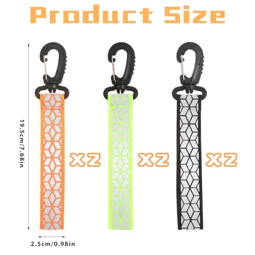 Reflective Keychain Set - 6 Pcs Safety Pendants for Backpack, Wheelchair, Cycling - Green, Black, Orange