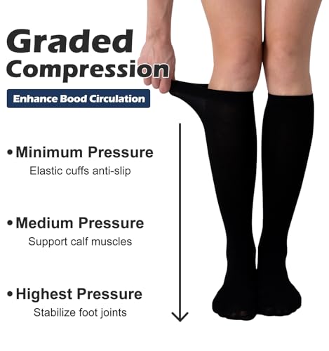 Saniripple 3 Pairs Compression Socks 20-30 mmHg Knee High Support for Women Men Large-X-Large Black