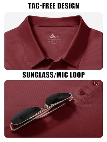 Men's Short Sleeve Performance Polo Shirt - Moisture Wicking Golf Tee, Large Wine Red