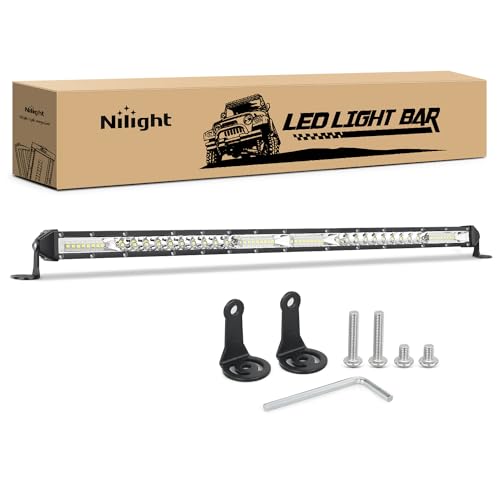 Nilight 21 Inch White Slim LED Light Bar - 52 LED Single Row Spot Flood Combo Offroad Lighting