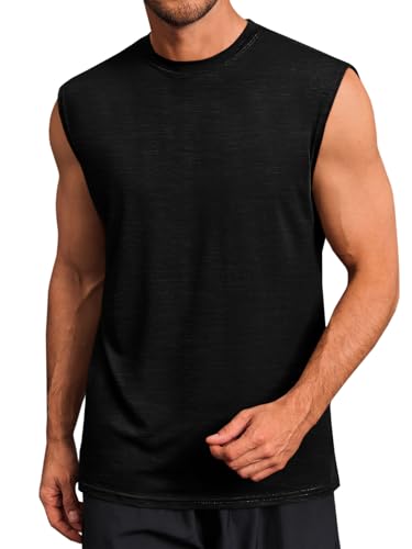 Mens Workout Tank Top - Sleeveless Athletic Shirt - Black, Large