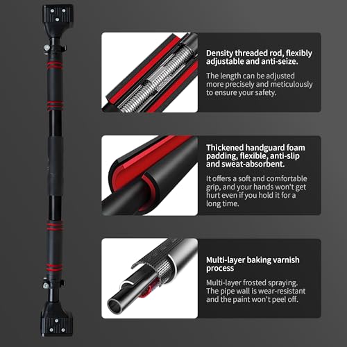 Leikefitness Adjustable Red Doorway Pull-Up Bar for Upper Body Workout