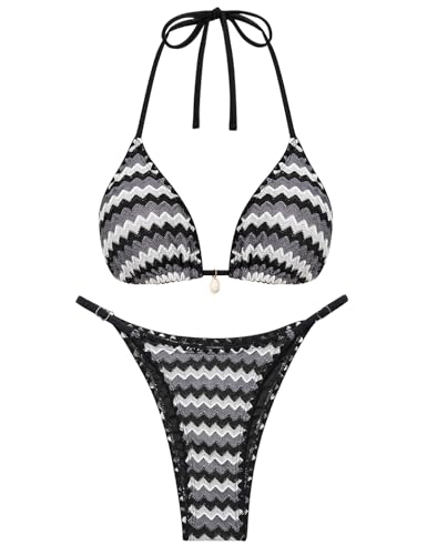 Womens Knit Texture Bikini Set - Medium, Black, White, Grey