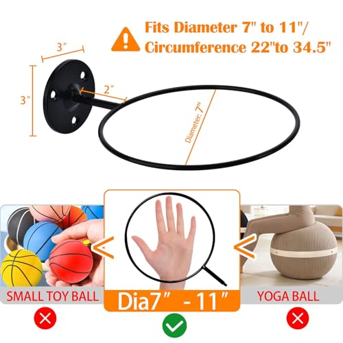Wall-Mounted Sports Ball Holder - Heavy-Duty Metal Rack for Basketball, Soccer, Volleyball