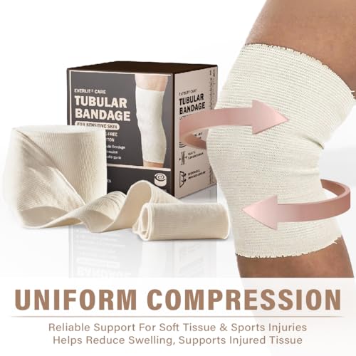 Everlit 560D Cotton Blend Elasticated Tubular Support Bandage Size D 3" x 11 yd - Latex-Free, Breathable, Moderate to High Compression for Sensitive Skin