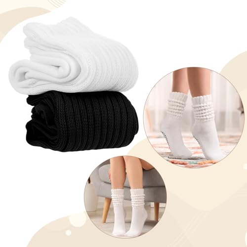Non-Slip Slouch Pilates Socks with Grips - Black & White, Size 5.5-8