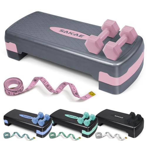 Aerobic Stepper Set with Dumbbells & Measuring Tape - Pink Grey