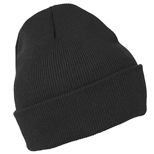 Warm Knit Cuffed Beanie Hat - One Size, Black