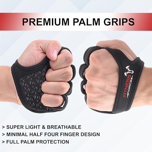 Workout Gloves for Weight Lifting - Fingerless Gym Grip - Black, X-Large