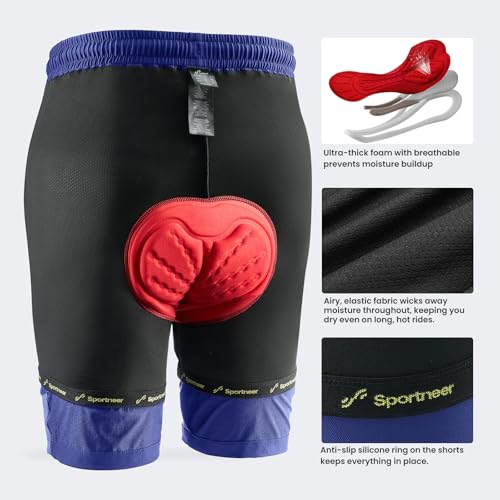 Sportneer Men's Cycling Shorts with 3D Padding Lightweight UPF 50+ Zipper Pockets
