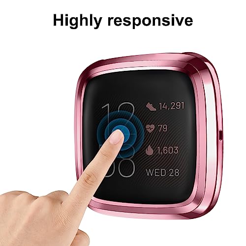 Screen Protector Case for Fitbit Versa 2 - 3 Pack, TPU All-Around Protection - Rose Gold/Rose Pink/Silver