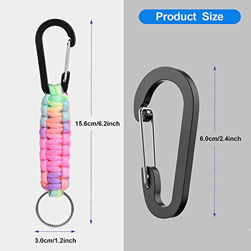 AWSMORE 2-Piece Paracord Keychain with Carabiner & Rainbow Lanyard Clip