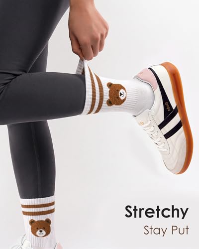 Women's Non-Slip Pilates Grip Socks - Yoga Barre Crew Socks - Bear1