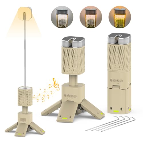 Camping Lantern, 14000mAh Rechargeable Telescopic Camping Lights Built-in Magnetic Stand with Speaker, Portable Waterproof Outdoor LED Flashlight for Emergency, Hiking, Camping, Fishing -Khaki