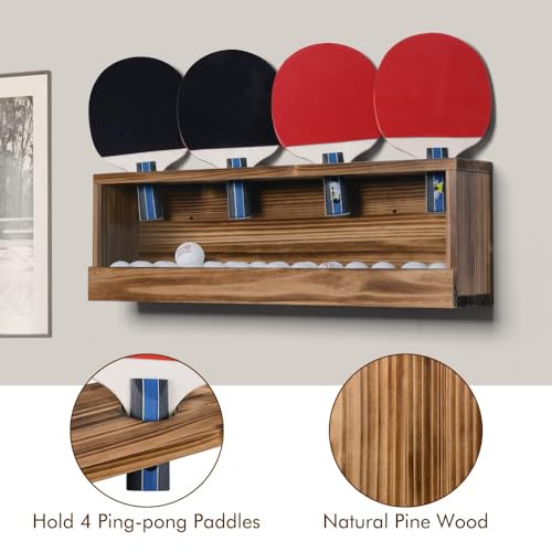 Sunix Std Rustic Wall-Mounted Ping Pong Paddle & Ball Storage Rack