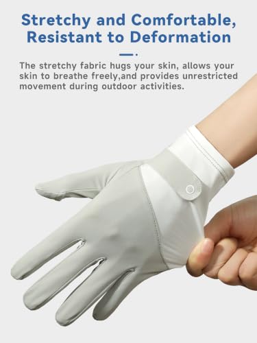 UPF 50+ UV Protection Gloves - Ice Silk Cooling Touchscreen - Gray-White