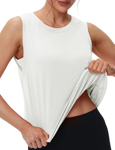 MAGCOMSEN Women's White Crop Tank Top - Workout & Yoga, Moisture-Wicking, Quick Dry, Medium