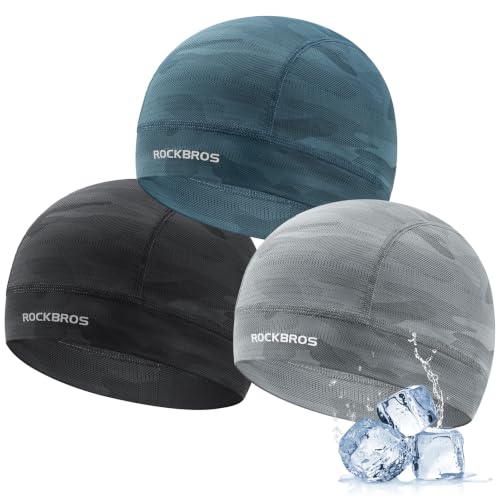 ROCKBROS Cycling & Motorcycle Helmet Liner Skull Cap - Cooling Breathable Headwear for Men Women, Black/Grey/Blue