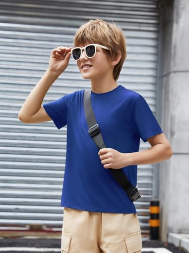 Boys Athletic T-Shirt - Dry Fit Short Sleeve Crewneck - Navy, 13-14 Years