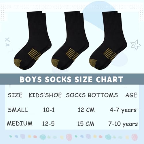 Comfoex Boys Athletic Crew Socks 6 Pairs Black 4-10 Years Variation 7-10