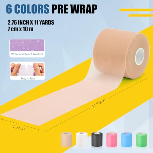 Pre Wrap Athletic Tape - 6 Pack 2.76 Inch x 11 Yards - Mix Colors