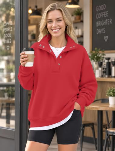 DLOODA Women's Henley Sweatshirt Medium Red Mock Neck Pullover 2026 Outfits