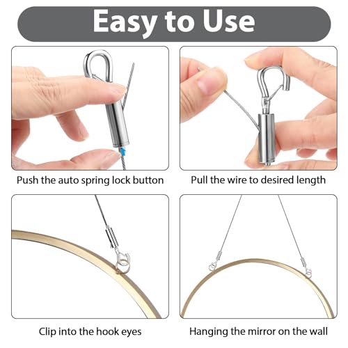 4PCS Adjustable Picture Frame ,Mirror Hanging Wire Kit,6.6FT Heavy Duty Stainless Steel Rope for Hanging Pictures,Mirrors,Light Lamp,Billboards,Basket,Flowerpot,Hold Up to 66lbs