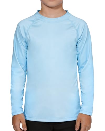 Boys' Long Sleeve Rash Guard Swim Shirt - UPF 50+, 6-8 Years Light Blue