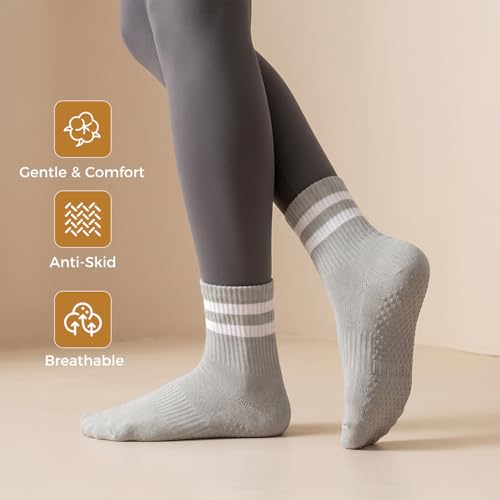 6 Pairs Non-Slip Grip Socks for Yoga & Pilates - Multicolor