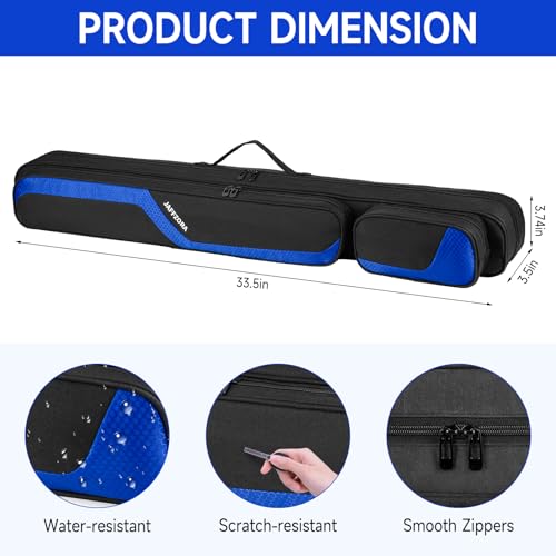 Jaffzora 2x2 Pool Cue Case Black & Blue with Shoulder Strap for Billiard Sticks