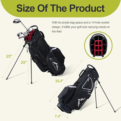 Lightweight 14-Way Golf Stand Bag - Black with 10 Pockets