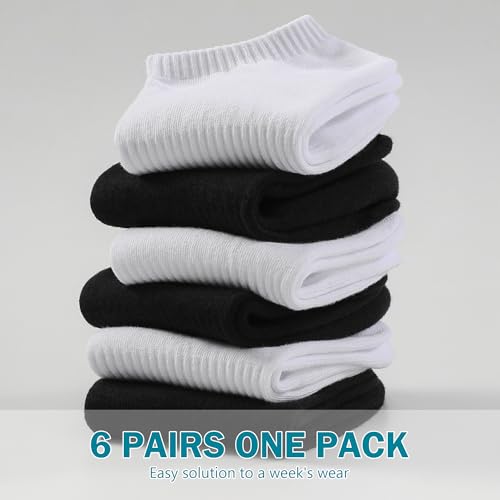 DOKUTOKU 6 Pairs Women's Ankle Socks Size 9-11 Thick Cotton No Show Invisible Socks - White, Variation 5-9