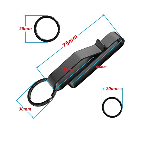 Tactical Duty Belt Key Holder - Stainless Steel Clip with 12 Key Rings, Black