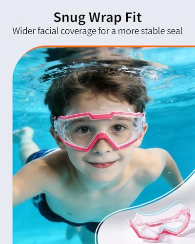Kids Swim Goggles - Anti-Fog, No Leak, Wide View - Green & Pink