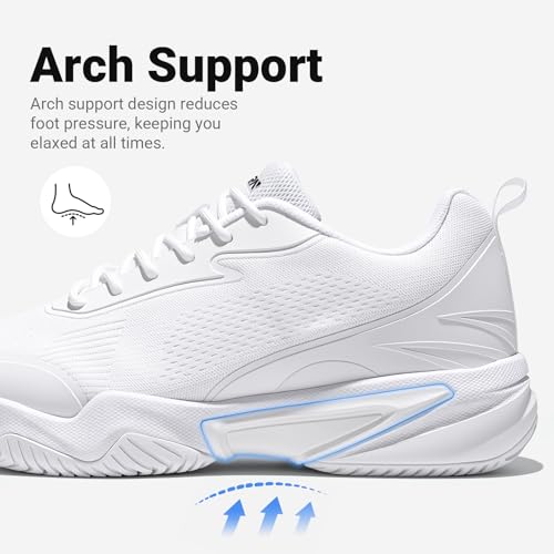 FENLERN Tennis Shoes Men Wide | Pickleball, Racquetball & Running Sneakers – White, Size 10