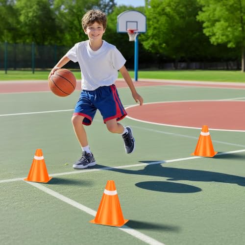 7 Inch Orange & White Traffic Cones - 12 Pack for Training & Events