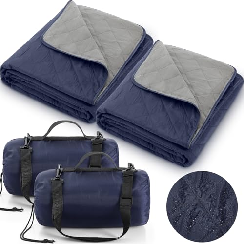 Tranqun Navy Blue Waterproof Outdoor Stadium Blankets 2 Pack, 78x55 Inches
