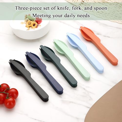 Travel Utensils Set for 6 - Compact Reusable Cutlery with Colors