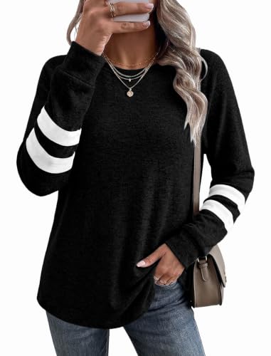 Desol Women's Color Block Crewneck Sweatshirt Large Black Fall Outfit Top