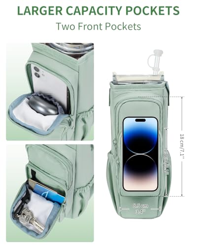 Sportsnew 40oz Green Crossbody Water Bottle Holder with Insulation & Pockets