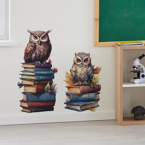 Cute Owl Books Educational Wall Stickers, sacinora Reading Corner DIY Cartoon Animal Wall Decals Removable Vinyl Peel and Stick for Kids Baby Nursery Bedroom Classroom Preschool Art Decorations