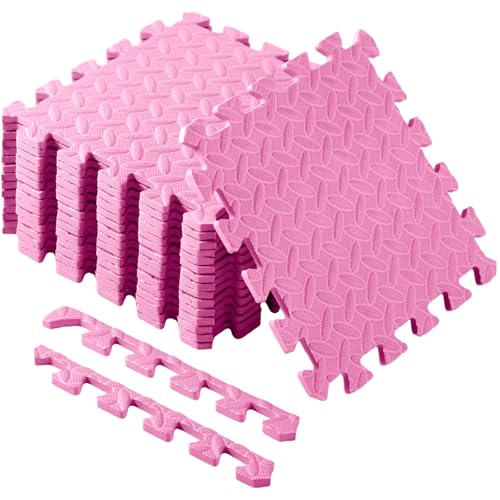 Shihanee 16 Foam Floor Interlocking Tiles 11.8 x 11.8 Inch Light Pink – 48x48in Puzzle Mats