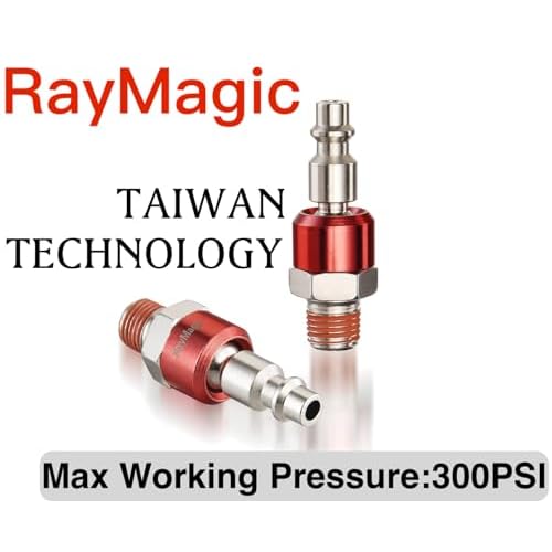 RayMagic Industrial-Grade 1/4" Swivel Air Plug, 2-Pack 360¡Æ Swivel Steel Red Electrophoresis Plug, 1/4-Inch NPT Male Pre-Coated 18-Threads, Air Hose Fittings(Red)