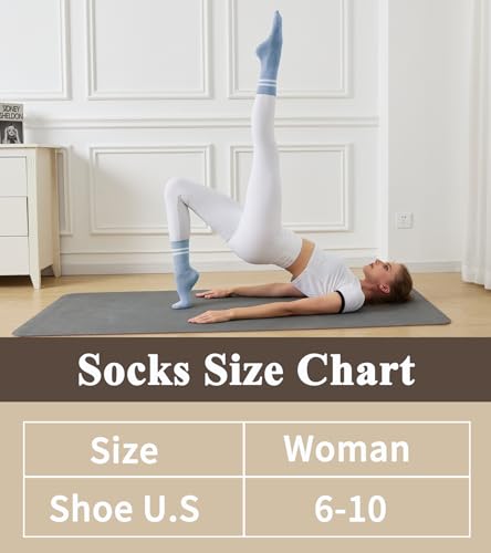 Non-Slip Pilates Socks for Women - 2 Pairs with Toe Grips - Blue