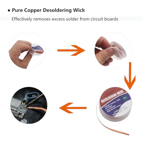 No-Clean Flux Paste, Solder Wick & Electronic Small Parts Pickup Kit, Soldering Flux 10cc/Bottle (2PACK), 10Ft Desoldering Wick, IC Pickup Tool (1 stick)